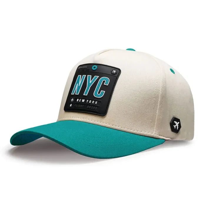 New York Classic Cap - Natural/Teal color 3Quarter front view
