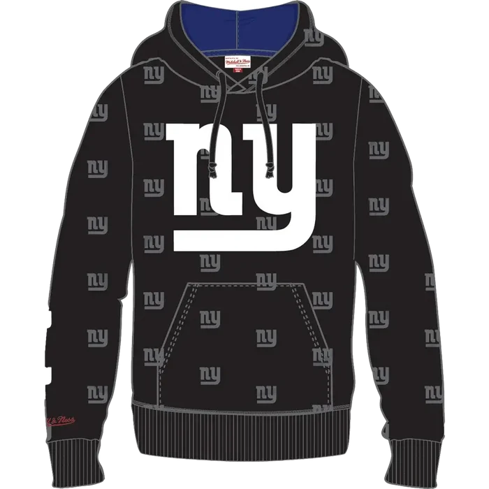 New York Giants Mitchell & Ness All Over Print Fleece Hoodie black color