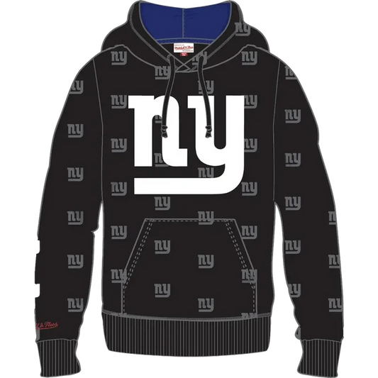 New York Giants Mitchell & Ness All Over Print Fleece Hoodie black color