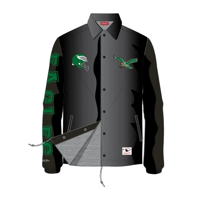 Philadelphia Eagles Mitchell & Ness Throwback Coaches Classic Raglan Full-Snap Windbreaker Jacket black color