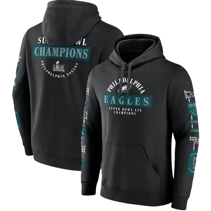 Philadelphia Eagles Super Bowl LIX Champions Black Pullover Hoodie black color
