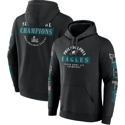 Philadelphia Eagles Super Bowl LIX Champions Black Pullover Hoodie black color
