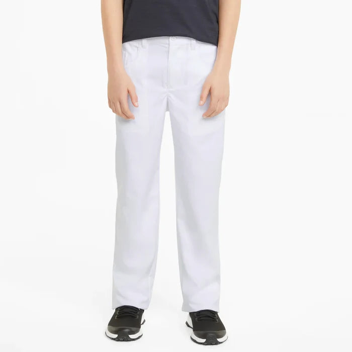 Puma Golf Boys 5 Pocket Pant Front View White Color