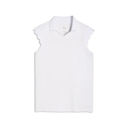 Puma Golf Girl's CLOUDSPUN Scallop Sleeve Polo white color.