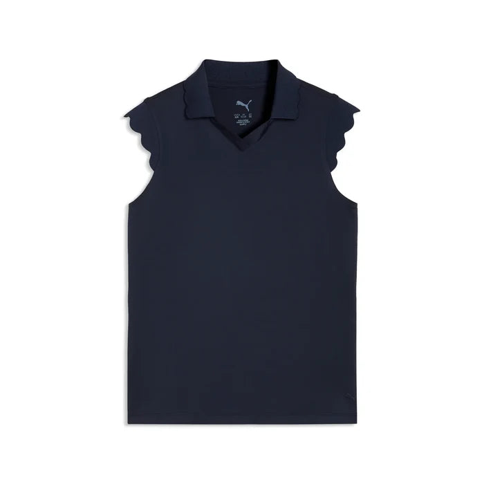 Puma Golf Girl's CLOUDSPUN Scallop Sleeve Polo navy color.
