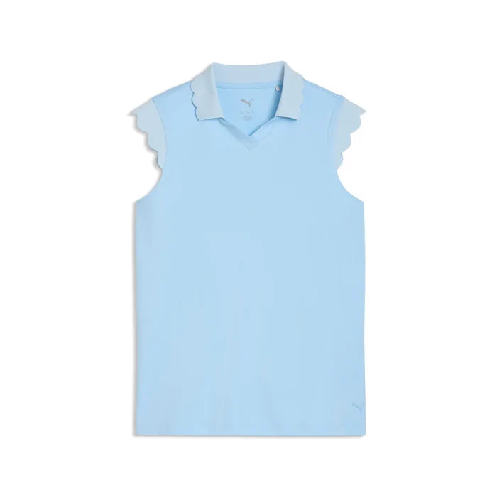 Puma Golf Girl's CLOUDSPUN Scallop Sleeve Polo blue color.