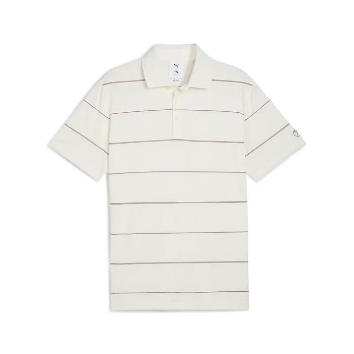 Puma Golf Men's AP Rugby Stripe Golf Polo White color.