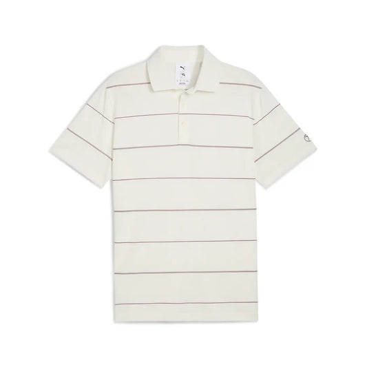 Puma Golf Men's AP Rugby Stripe Golf Polo White color.