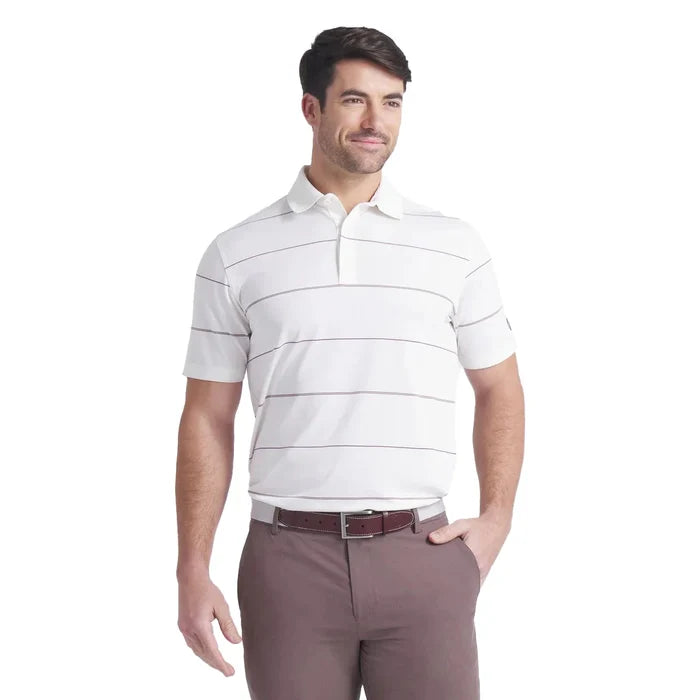 Puma Golf Men's AP Rugby Stripe Golf Polo White color.