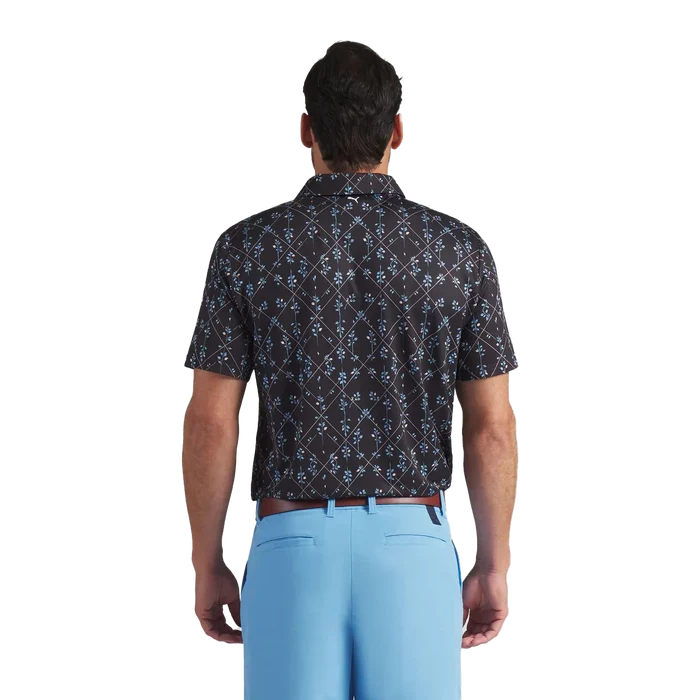 Puma Golf Men's CLOUDSPUN Argyle Bloom BN Polo Black Color