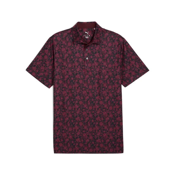 Puma Golf Men's CLOUDSPUN Carmela Floral Golf Polo Maroon Color