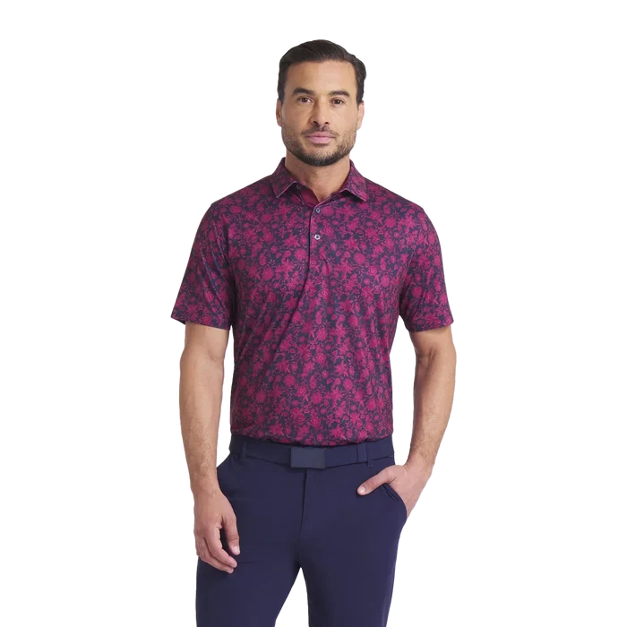 Puma Golf Men's CLOUDSPUN Carmela Floral Golf Polo Maroon Color