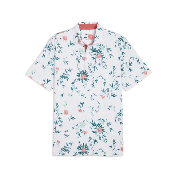 Puma Golf Men's MATTR Water Floral Golf Polo White Color