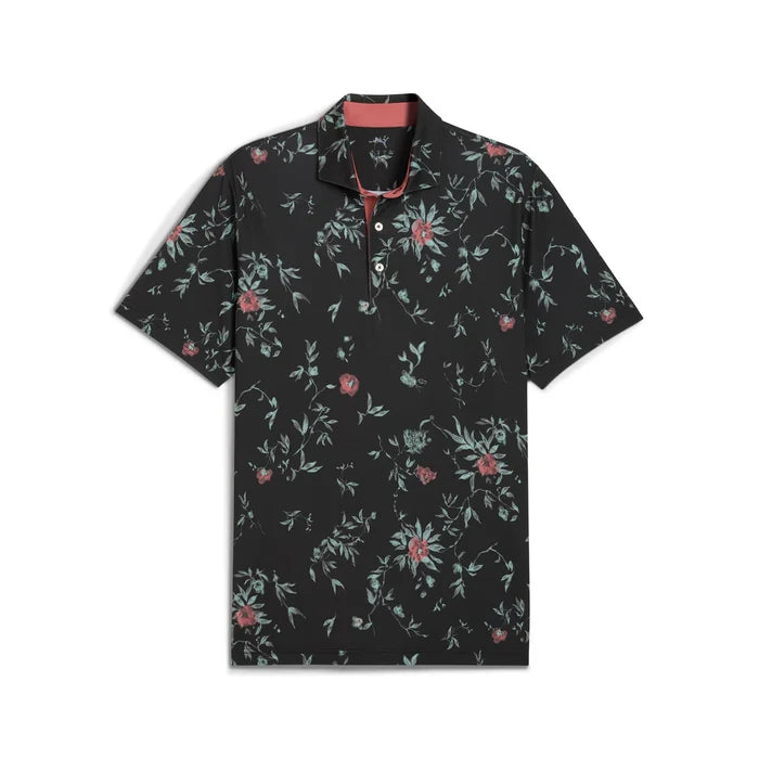 Puma Golf Men's MATTR Water Floral Golf Polo Black Color
