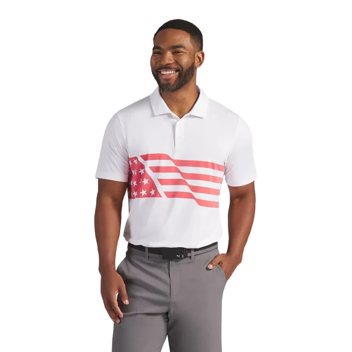Puma Golf Men's Volition Flag Polo White Color