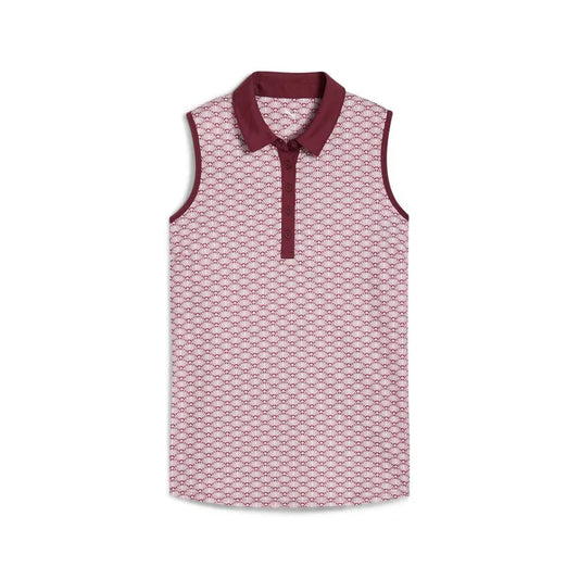 Puma Golf Women's Cloudspun Scallop Sleeveless Golf Polo White Color.