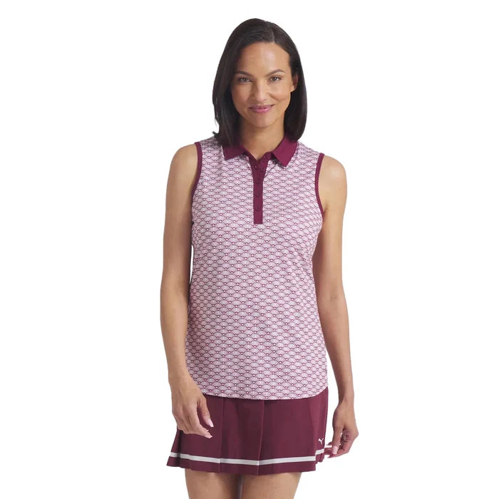 Puma Golf Women's Cloudspun Scallop Sleeveless Golf Polo White Color.