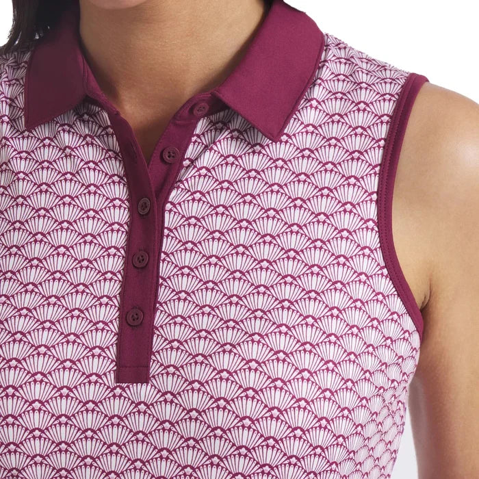 Puma Golf Women's Cloudspun Scallop Sleeveless Golf Polo White Color.