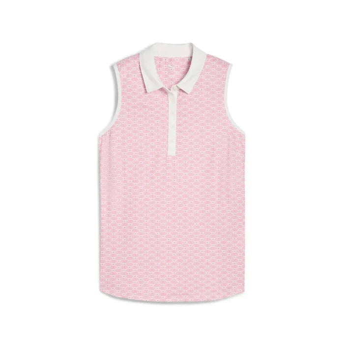 Puma Golf Women's Cloudspun Scallop Sleeveless Golf Polo Pink Color.