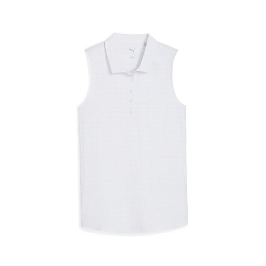 Puma Golf Women's Houndstooth Sleeveless Golf Polo White Color