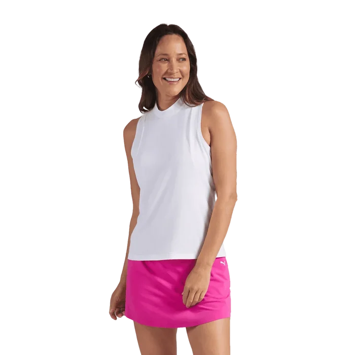 Puma Golf Women's Nylon Sport Sleeveless Mockneck Polo White color