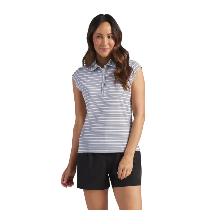 Puma Golf Women's Pique YD Stripe Cap Sleeve Polo Black Color
