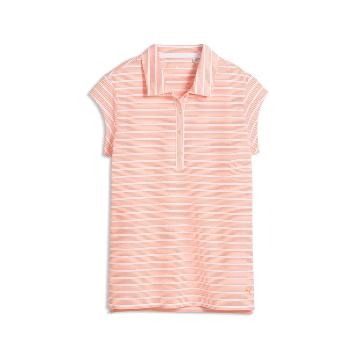 Puma Golf Women's Pique YD Stripe Cap Sleeve Polo Orange Color