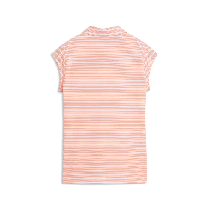 Puma Golf Women's Pique YD Stripe Cap Sleeve Polo Orange Color
