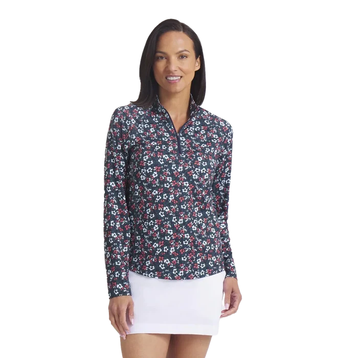 Puma Golf Women's YouV Floral Burst 1/4 Zip Navy Color