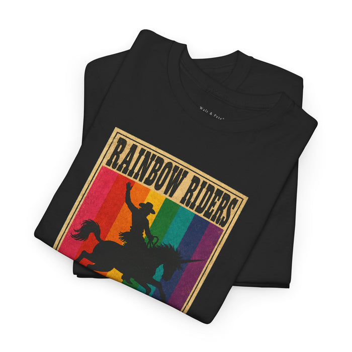 Rainbow Riders queer rodeo Western Pride T-shirt by Walt and Pete