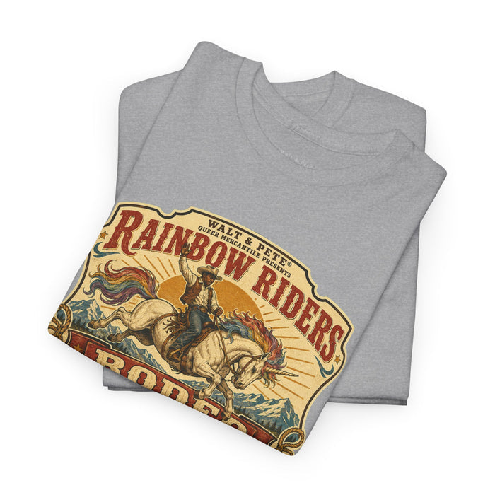 African American cowboy riding a spotted unicorn on an LGBTQ shirt