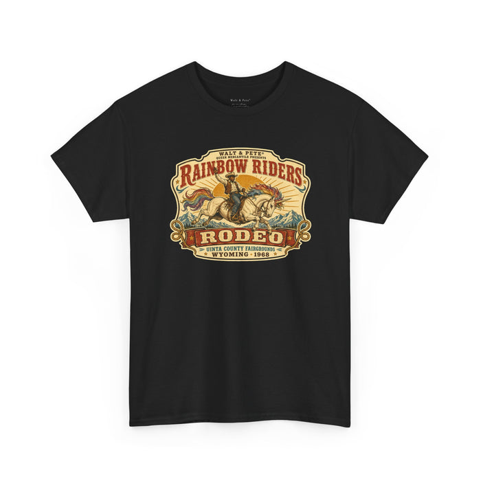 Rainbow Riders Rodeo Black Cowboy Pride T-Shirt | Queer Western Tee