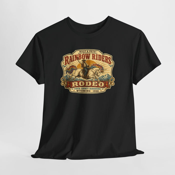 Rainbow Riders Rodeo Black Cowboy Pride T-Shirt | Queer Western Tee