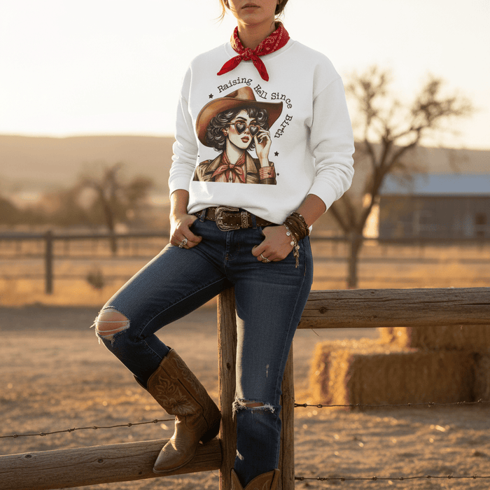 raising hell since birth cowgirl sweatshirt gift idea for her
