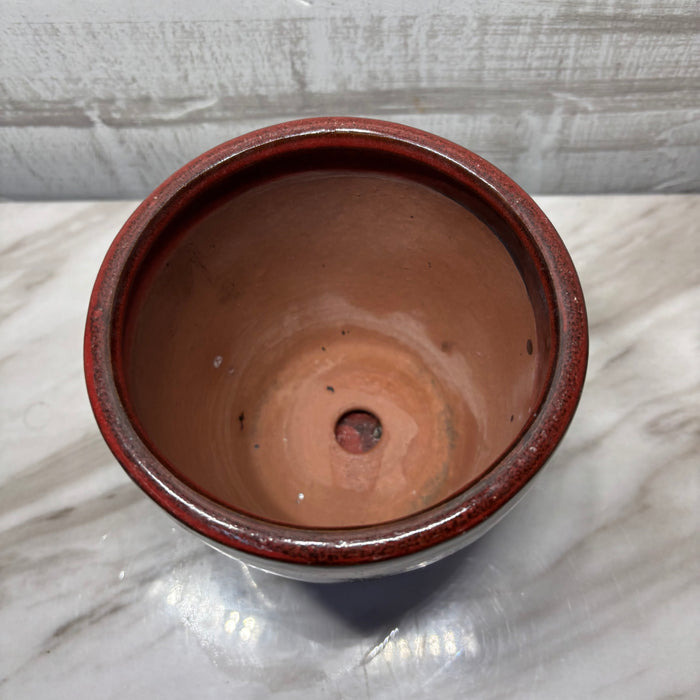 Red Glazed Ceramic Planter with Attached Saucer