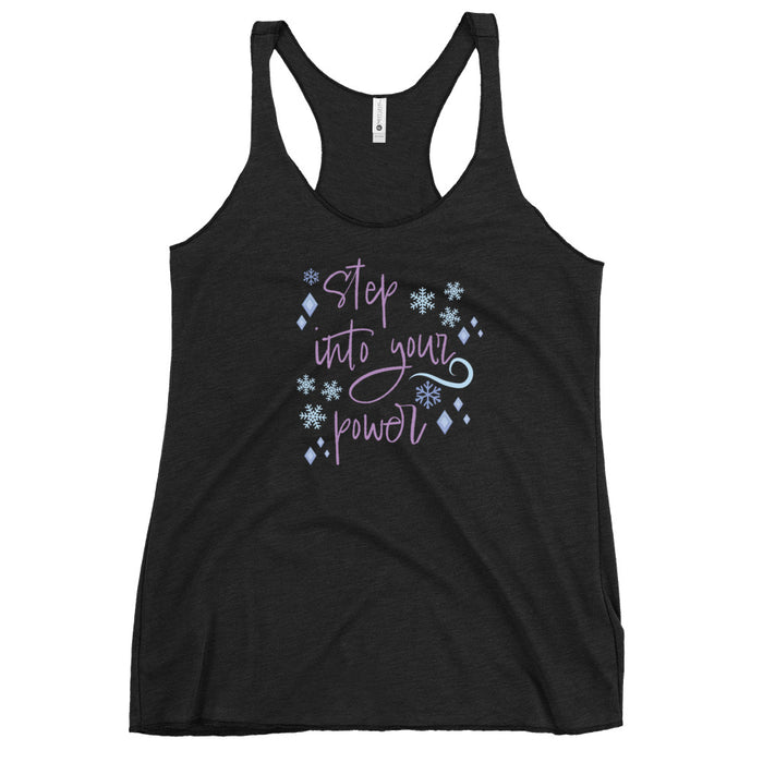 runDisney tank top Princess Frozen Step Into Your Power Running Half Marathon Challenge Women's Racerback Tank