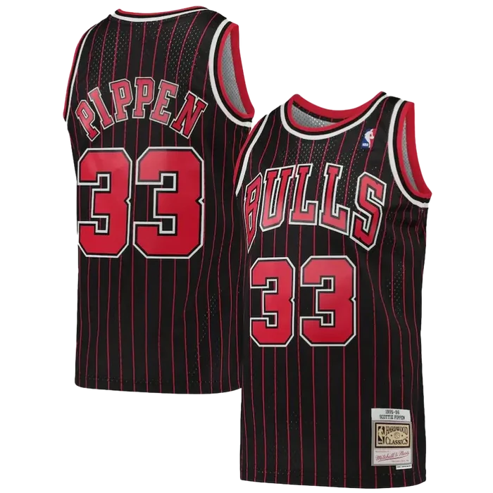 Scottie Pippen Chicago Bulls Mitchell & Ness Black Hardwood Classics 1995-96 Swingman Jersey Maroon color