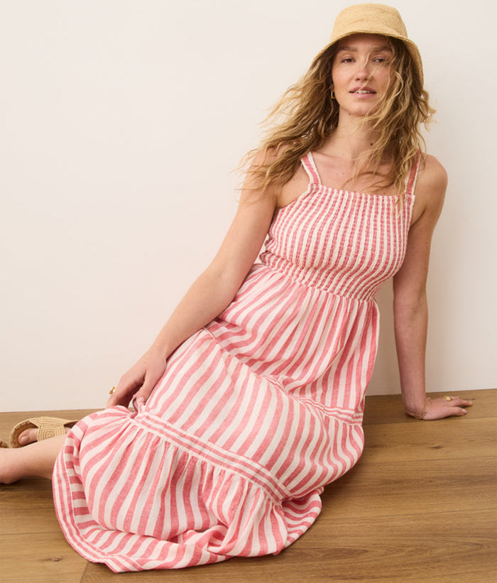 Selene Maxi Dress (Hibiscus/Sand Stripe)