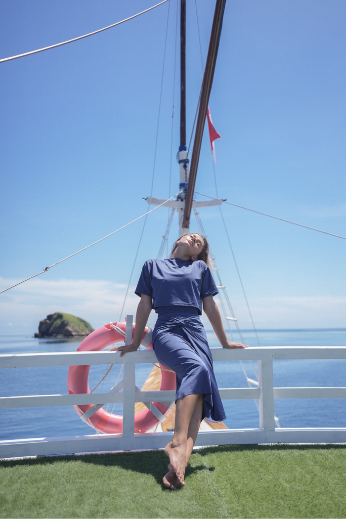 Sofia modest swim skirt perfect as a cover up for the beach, works on all body types, including plus size.
