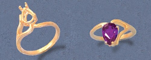 Sold Sterling Silver or 14kt Gold 9x6 Pear blank Half-Vee Ring shank setting Ring Size 7 163-424/143-424