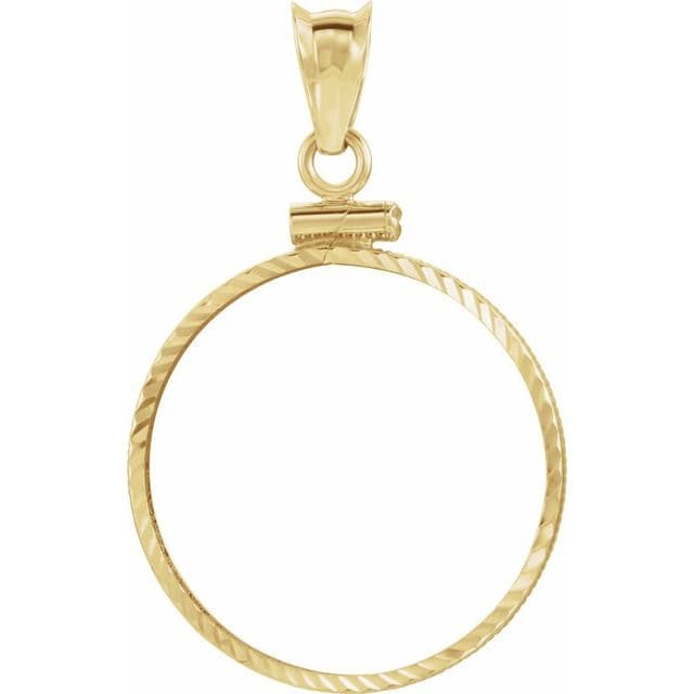 Solid 14kt Yellow Gold Diammond Cut Coin Mount Setting, Coin Frame With Screw Top, Made in USA