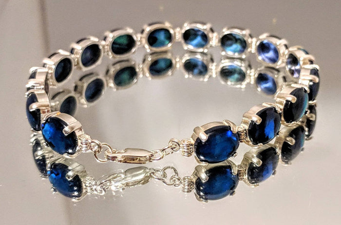 Solid Sterling Silver Natural Blue or Purple Paua shell Bracelet 7in, Abalone, 10x8 Oval, Custom Made, Resizable, Fine Jewelry, customizable