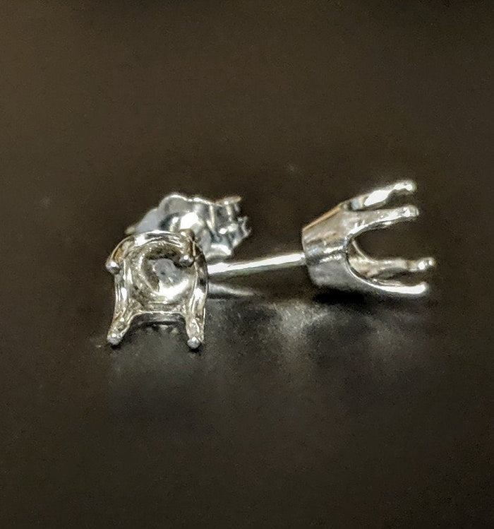 Solid Sterling Silver or 14kt Gold 1 Set (2 pieces) 1.6mm-6mm Round 4 Prong Earrings Setting, New, 162-114/142-114