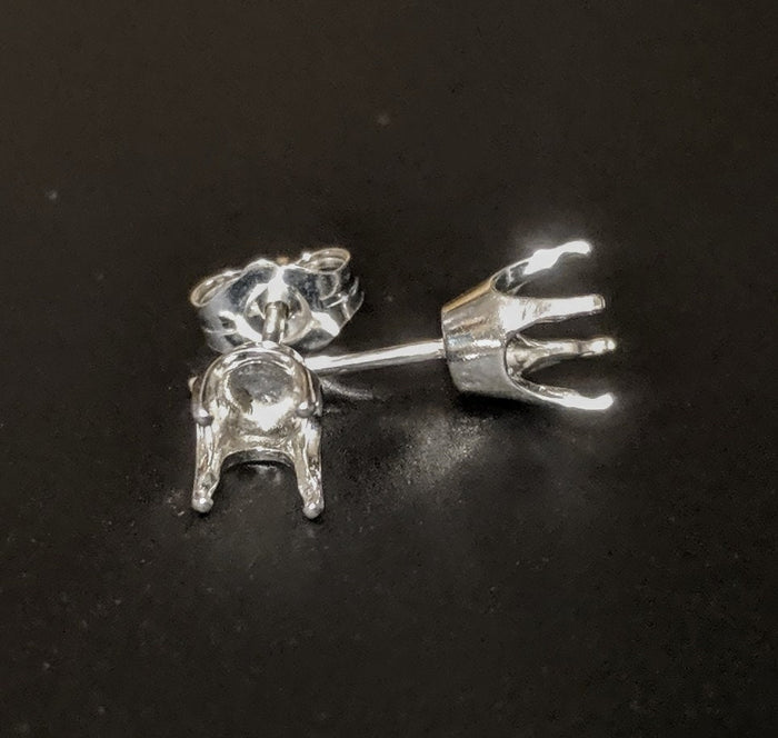 Solid Sterling Silver or 14kt Gold 1 Set (2 pieces) 1.6mm-6mm Round 4 Prong Earrings Setting, New, 162-114/142-114