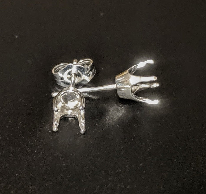 Solid Sterling Silver or 14kt Gold 1 Set (2 pieces) 1.6mm-6mm Round 4 Prong Earrings Setting, New, 162-114/142-114