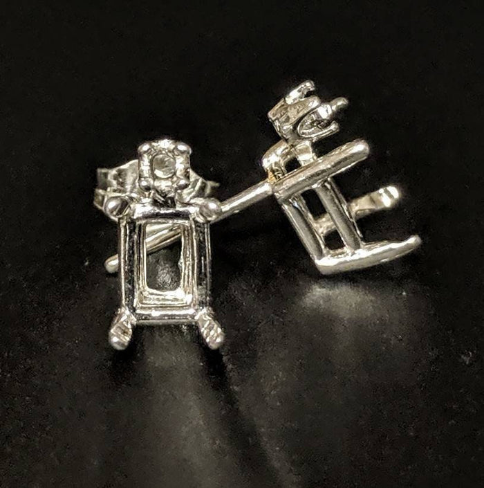 Solid Sterling Silver or 14kt Gold 1 Set (2 pieces) 6x4-11x9mm Emerald Cut Earrings Setting with Accent, USA 162-021/142-021