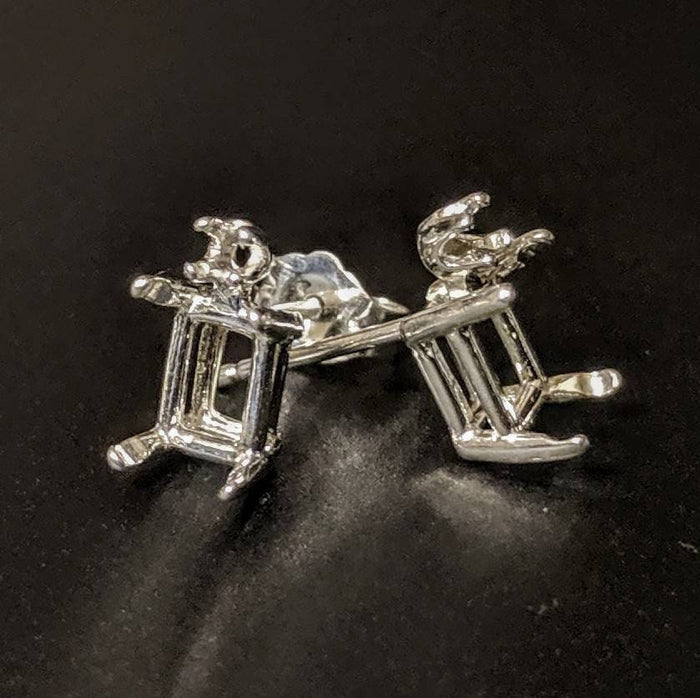 Solid Sterling Silver or 14kt Gold 1 Set (2 pieces) 6x4-11x9mm Emerald Cut Earrings Setting with Accent, USA 162-021/142-021