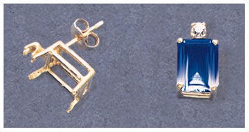 Solid Sterling Silver or 14kt Gold 1 Set (2 pieces) 6x4-11x9mm Emerald Cut Earrings Setting with Accent, USA 162-021/142-021