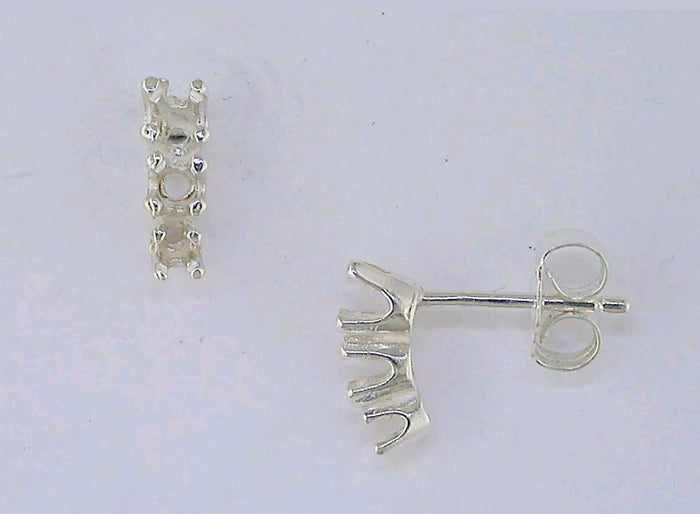 Solid Sterling Silver or 14kt Gold 1 Set (2 pieces) Round Multi-stone Earrings Setting, USA 162-113/142-113