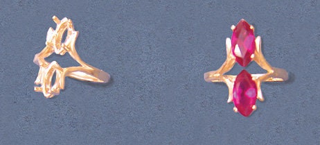 Solid Sterling Silver or 14kt Gold 10x5 Double Marquise Pre-Notched Fashion Blank Ring Sz 7 setting 163-891/143-891